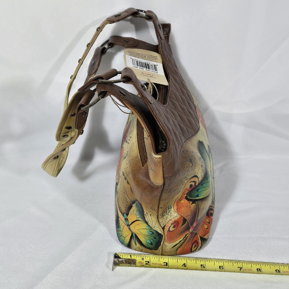 Anuschka Butterfly Floral Leather Handpainted Shoulder Handbag Coin Purse, Cover - Picture 8 of 15
